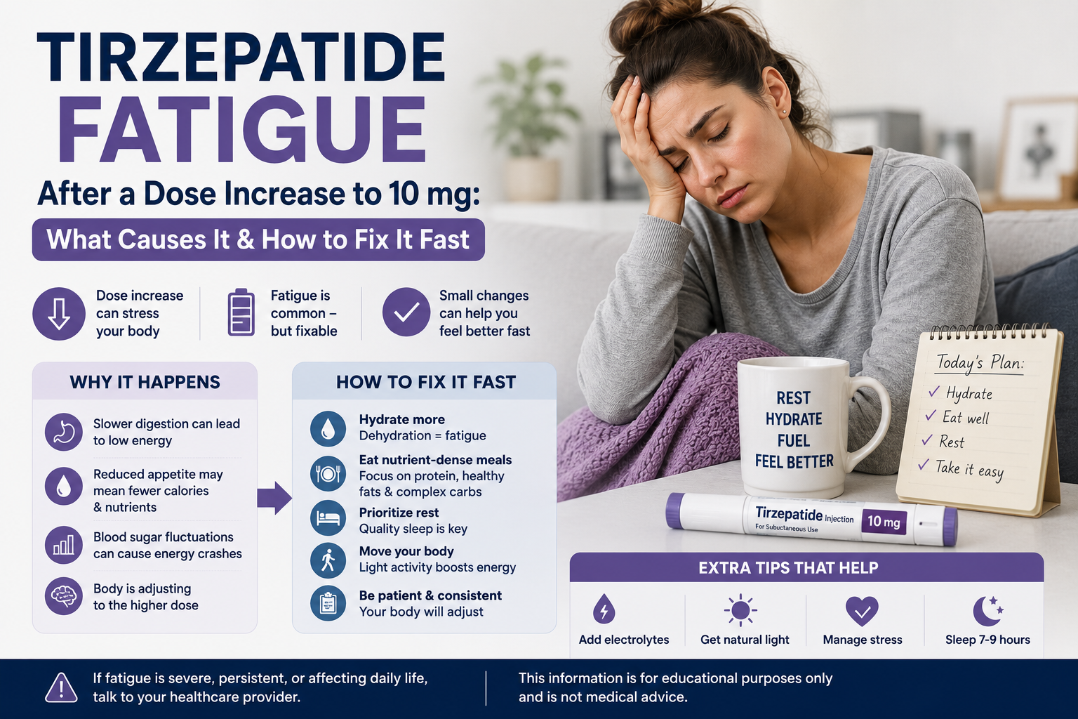 Tirzepatide Fatigue After a Dose Increase to 10 mg: What Causes It and How to Fix It Fast