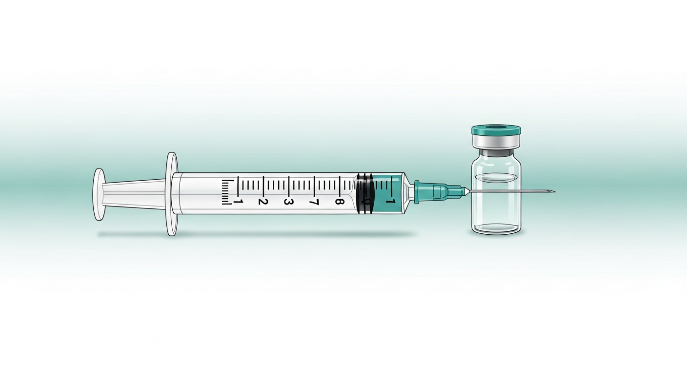 An insulin syringe with unit markings next to a small medication vial