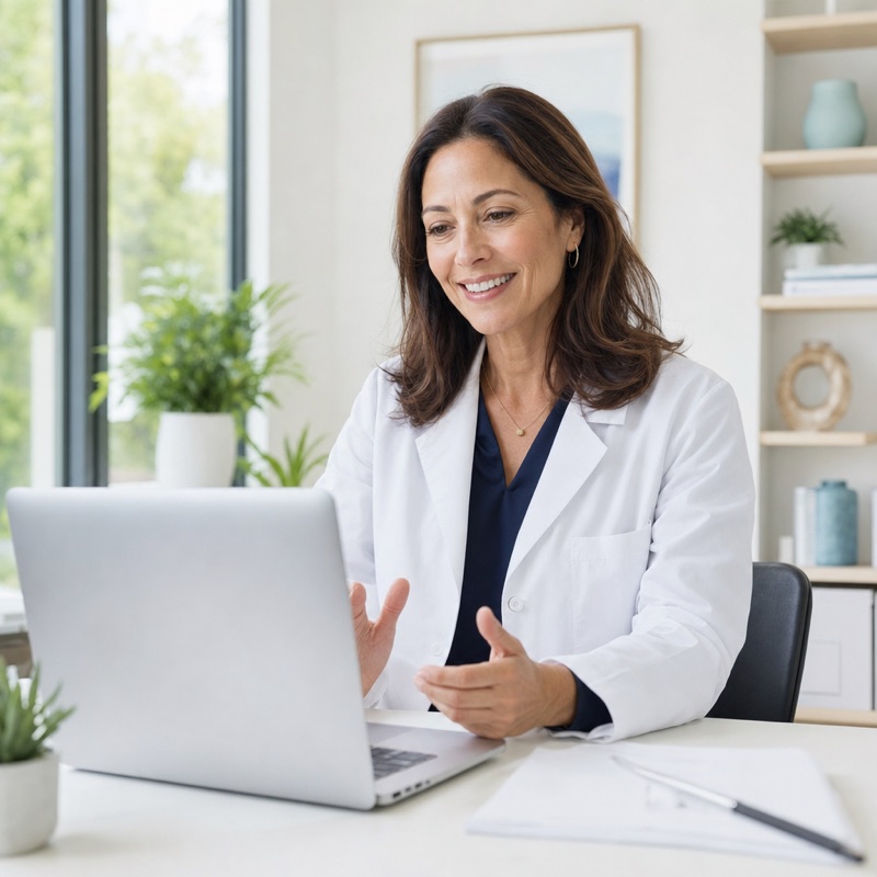 Licensed provider smiling during a video consultation